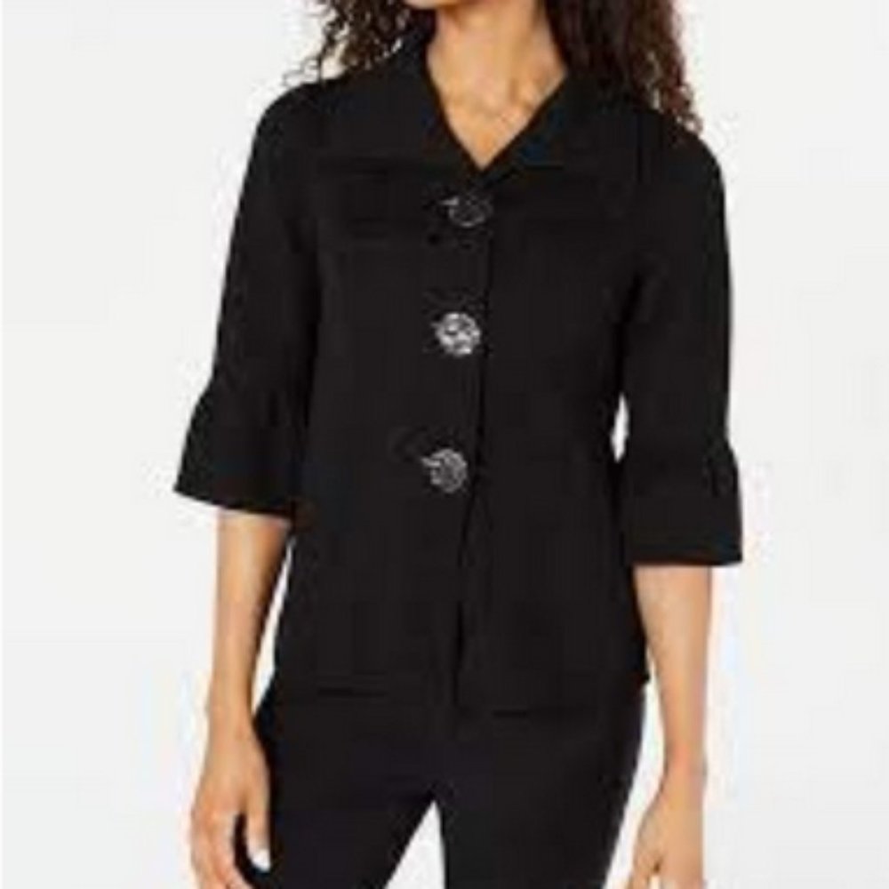 Jm collection textured bell-sleeve jacket